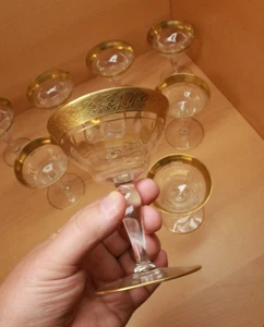 9 vasos vintage con patas Tiffin-Franciscanas, con incrustaciones doradas (tal vez Ramble Rose) - Imagen 1 de 17