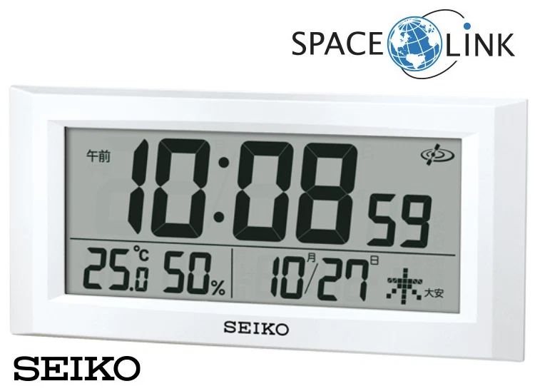 Seiko Clocks and Digital Calendar Temperature White Pearl GP502W