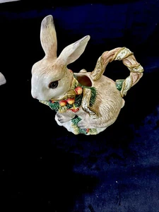 Fitz and Floyd 1996 Vintage Snowy Woods Bunny Rabbit Teapot Pitcher ~ No Lid - Picture 1 of 6