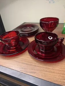 Vintage Paden City Penny Line Ruby Red Coffee/Tea Cups & Saucers Set - Picture 1 of 11