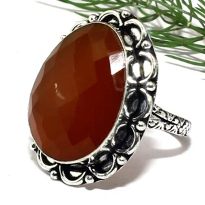 Carnelian Faceted Briolette Natural Gemstone Handmade Silver Ring Gift Jewelry - Picture 1 of 5