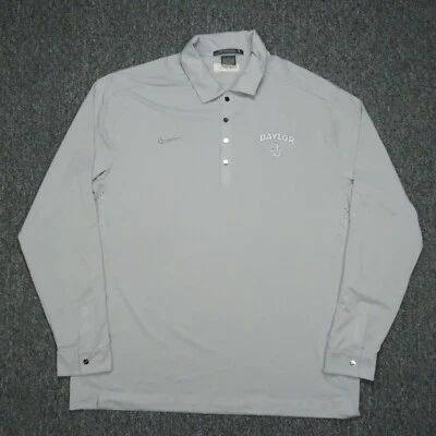 Baylor Bears Shirt Mens Large Gray Nike Tiger Woods Elite TW Long Sleeve Polo - Image 1 of 4