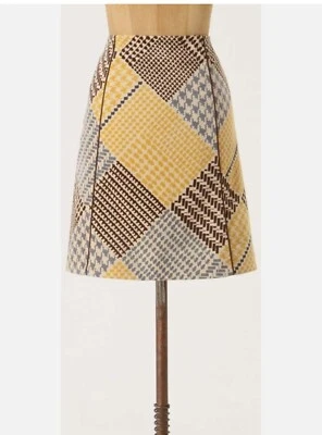 Falda A-Line de Vintage Anthropologie MAEVE Velour HOUNDSTOOTH COLLAGE talla 6 Foto 1 de 4