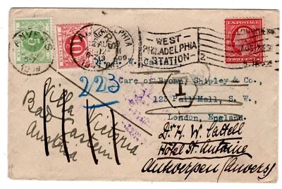 1909 Washington 2c Philadelphia PA Flag to London Forwarded Twice w/ Dues - Image 1 of 2