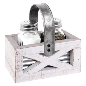 Autumn Alley Rustic Farmhouse salt and pepper caddy set with galvanized accent - Picture 1 of 9