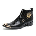 New Men's Leather Western Ankle Boots，Punk Boot,Black