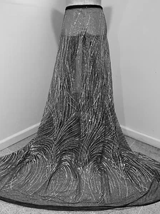 Tela de encaje 2 yardas negro plata brillo 50" ancho - Imagen 1 de 6