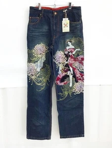 Unused Kacho Fugetsu Men's Denim Jeans Pants Oiran Embroidered Blue Size 34 - Picture 1 of 7