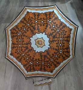 Ombrello VINTAGE MCM nylon marrone e arancione manico metallo design artistico - Foto 1 di 7