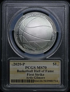 2020-P $1 Silver Basketball Coin Signed A Gilmore PCGS PR70DCAM - Picture 1 of 2
