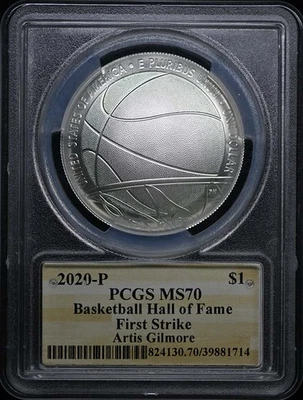 2020-P $1 Silver Basketball Coin Signed A Gilmore PCGS PR70DCAM - Image 1 of 2