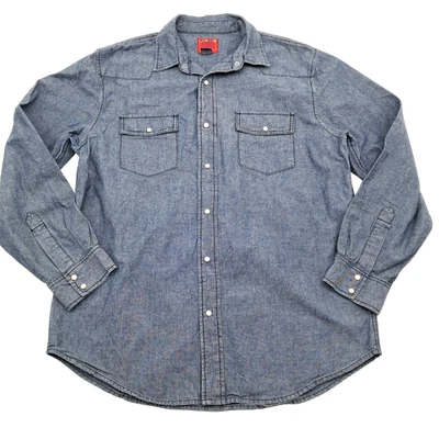 Big Mac Blue Chambray Pearl Snap Work Shirt Mens Large Western Cowboy JC Penney - Image 1 of 4