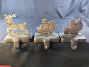 3 Mantelleisten Zinn Vintage 1995 schwere Strumpfhalter Rentier & Schlitten Kinder - Bild 1 von 5