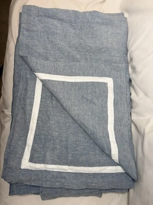 Pottery Barn Belgian Flax Linen Frame Duvet Cover  Chambray Blue / White · Queen - Image 1 of 4