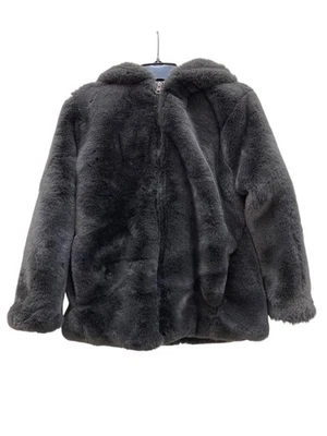 Zara Kids Faux Fur Hooded Jacket Gray Size 13/14 - Image 1 of 4