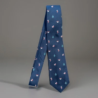 VTG Hathaway Silk Tie Christmas Navy Blue Santa Tree Bells Presents 57” - Image 1 of 4