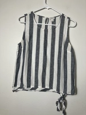 Camiseta sin mangas J Crew mezcla de lino/algodón talla 8 blanco/gris a rayas playa Lagenlook Foto 1 de 4