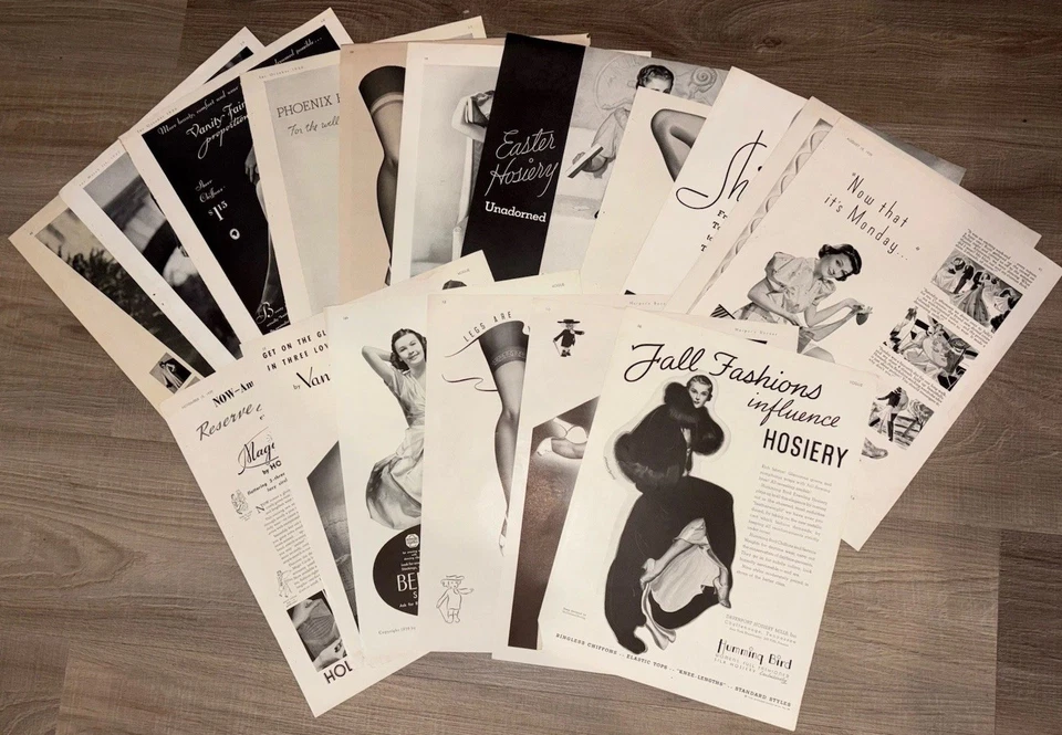 17 anuncios de calcetería vintage de Vogue y Harper’s Bazaar. C. 1936-1940 Foto 1 de 1