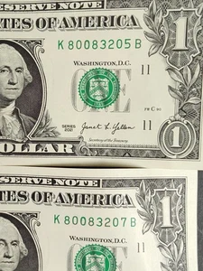 dollar bill pair sequential series 2021 series K 80083205 B K 80083207 B - Picture 1 of 3