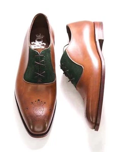 $875 BARKER BLACK - "ALTHORP" Brown/Green Suede Leather Oxford - 9 US (8 UK) - Picture 1 of 9