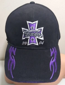 Cappello Berretto Elasticizzato Vintage 2004 Sturgis Moto Bici Rally Fiamme Viola Cross - Foto 1 di 5