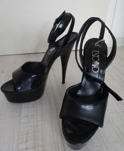 Biondini High Heels Sandaletten Plateau Gr 37 Schwarz Lack getragen 14,5 cm Heel - Bild 1 von 13