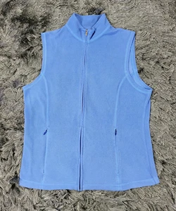 L.L. Bean Fleece Vest Women's Med Blue Mock Neck Full Zip Pockets Hiking Camping - Picture 1 of 13