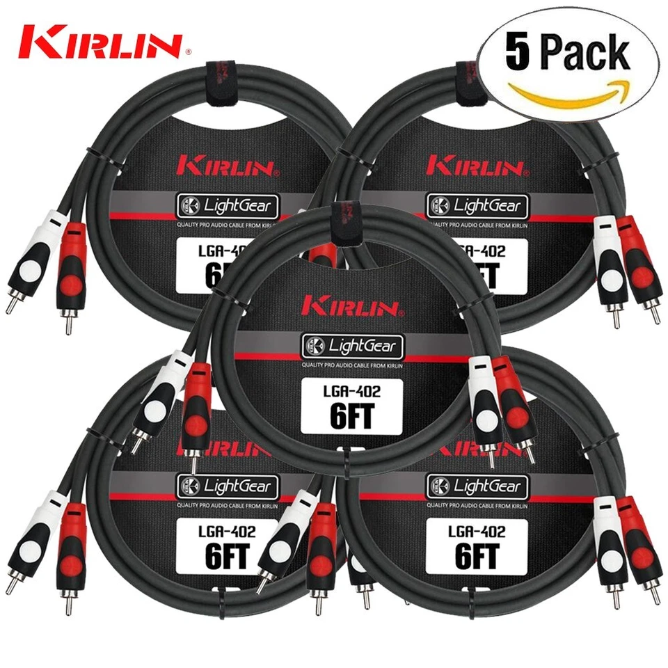 PACK de 5 cables de conexión macho enchufe fono RCA doble Kirlin 6 pies LightGear código de color Foto 1 de 1