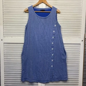 Marco Polo Dress 12 Blue Shift Pockets Sleeveless Midi Length Cotton Lined - Picture 1 of 10