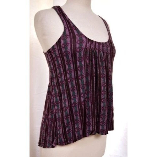 Ecote' Racer Back Viscose Tank Top Balloon Hem Mod Print Sleeveless Plum Sz XS - Image 1 of 1