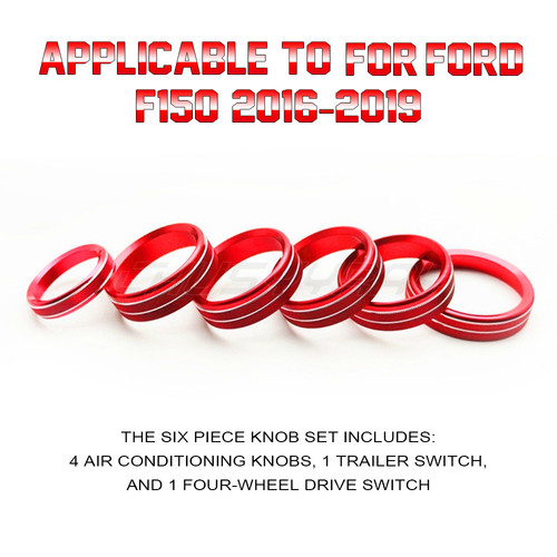6x Red Center Console Audio Switch Knob Ring Trim Cover for Ford F150