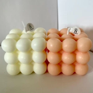 2pc White & Pink(1 pc each) Scented Bubble Cube Candle Soy Candle Valentine Gift - Picture 1 of 6