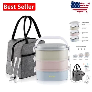 Elegant Stackable Bento Box for Adults with Insulated Lunch Bag – 3 Compartment - Picture 1 of 8