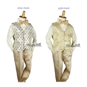 NEW Page Boys Kids 4pcs Formal Suit Set Size 000–6 Gold Vest+Pant+Shirt+Bowtie - Picture 1 of 9