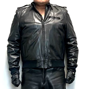 Berman's Black Leather CAFE Jacket w Zip-in Vest Liner- size 48 - Picture 1 of 12