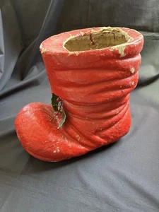Vintage Red Paper Mache Christmas Santa Claus Boot - Picture 1 of 6