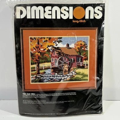 Vtg 1984 Dimensions Long Stitch Kit The Old Mill Fall Autumn Water Wheel 2255 - Image 1 of 4