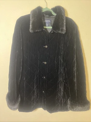 Blazer Jones New York feminino preto seda pele veludo botão para cima jaqueta de festa, GG - Imagem 1 de 4