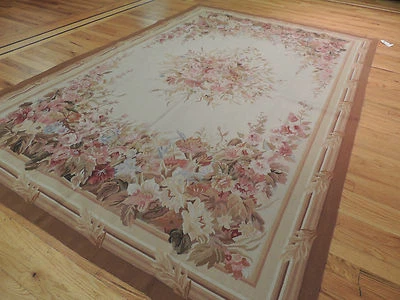 Preciosa alfombra oriental diseño Aubusson francés beige rojo 5x7, 5x8 Foto 1 de 4