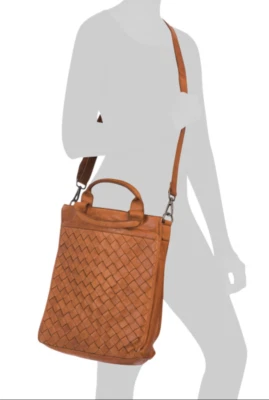 НОВЫЙ С ЯРЛЫКАМИ VILENCA HOLLAND СДЕЛАНО В ИТАЛИИ КОЖИ БОЛЬШОЙ СПЛЕТЕННЫЙ НОУТБУК СУМКА С КОРОТКИМИ РУЧКАМИ КОНЬЯК - Изображение 1 из 4