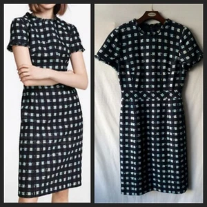 Brooks Brothers Navy Gingham Dress Formal Short Sleeve Elegant Sheath 6 8 - Picture 1 of 23