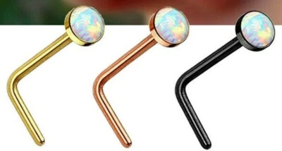 2 мм ОПАЛ драгоценный камень нос розовое золото черный гвоздики L форме изогнутый стержень кости кольцо винт пирсинг - Изображение 1 из 4