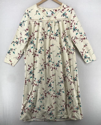 Camisola ROSA K L Vintage K MART Flanela Floral Roupa de Dormir Algodão Off White - Imagem 1 de 4