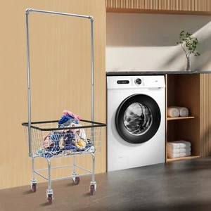 Commercial Laundry Basket Cart Steel Wire Laundry Cart Trolley 50kg/110lbs - Picture 1 of 24