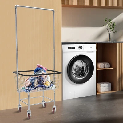 Commercial Laundry Basket Cart Steel Wire Laundry Cart Trolley 50kg/110lbs - Image 1 of 4