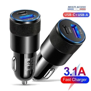 Chargeur allume cigare Voiture Rapide USB Type C IPhone Huawei Xiaomi Universel - Zdjęcie 1 z 5