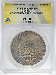 1758-Mo, MM Mexico 8 Reales ANACS VF 30 Details Cleaned W5 - Picture 1 of 2