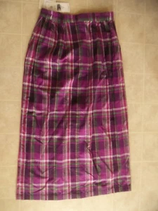 NWT Susan Bristol Purple Green Plaid Full Pleated Midi Length A Line Skirt Sz 10 - Picture 1 of 3