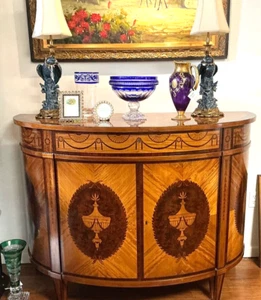 Antique Style Inlaid Demilune Cabinet - Picture 1 of 7