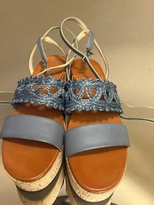 jessica simpson Wedge/ Sandals 3inch Buckle Straps Blue Women’s Sz 9m - Picture 1 of 7